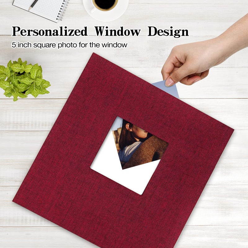 potricher Large Photo Album Self Adhesive 3x5 4x6 5x7 8x10 10x12 Pictures Linen Cover 40 Blank Pages Magnetic DIY Scrapbook Albums with A Metallic Pen (Red) - Image 2